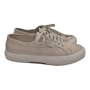 Superga Cream Croc-Embossed Sneakers